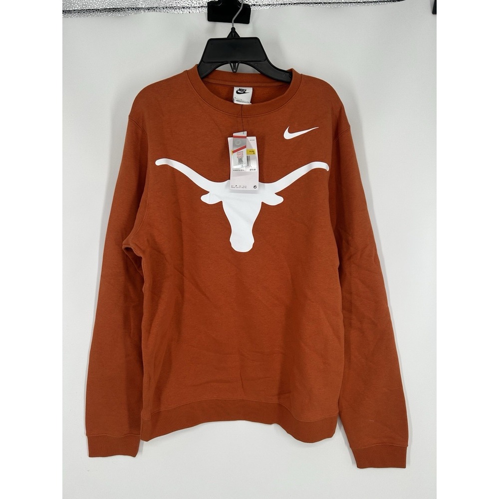 Texas Longhorns Nike Club Fleece Crewneck Sweatshirt Pullover Orange Mens Small